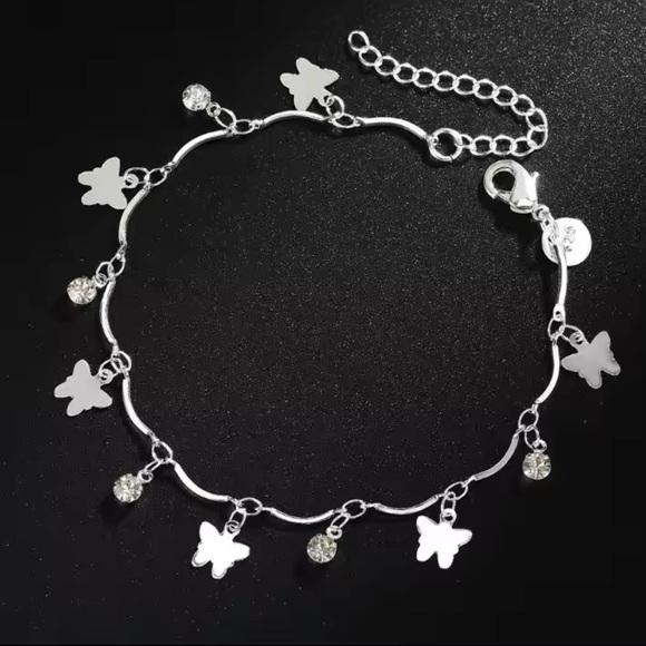 Jewelry - Silver Charm Bracelet with Butterfly and Bead Accents